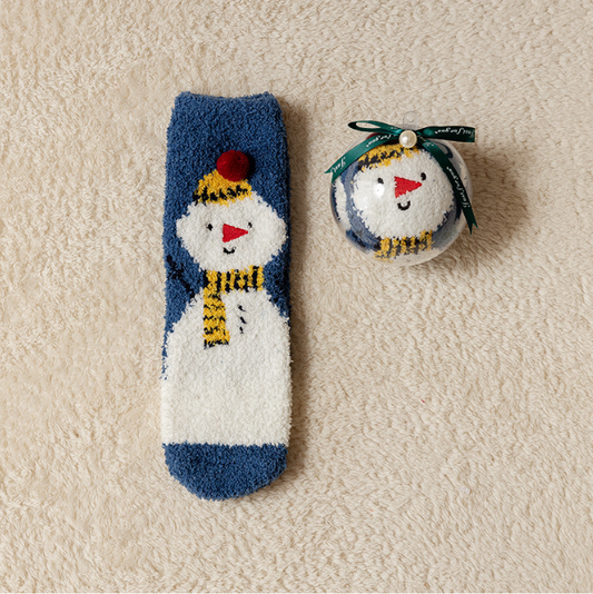 [Christmas Special] [Children] Blue Sky White Snowman Pattern Socks